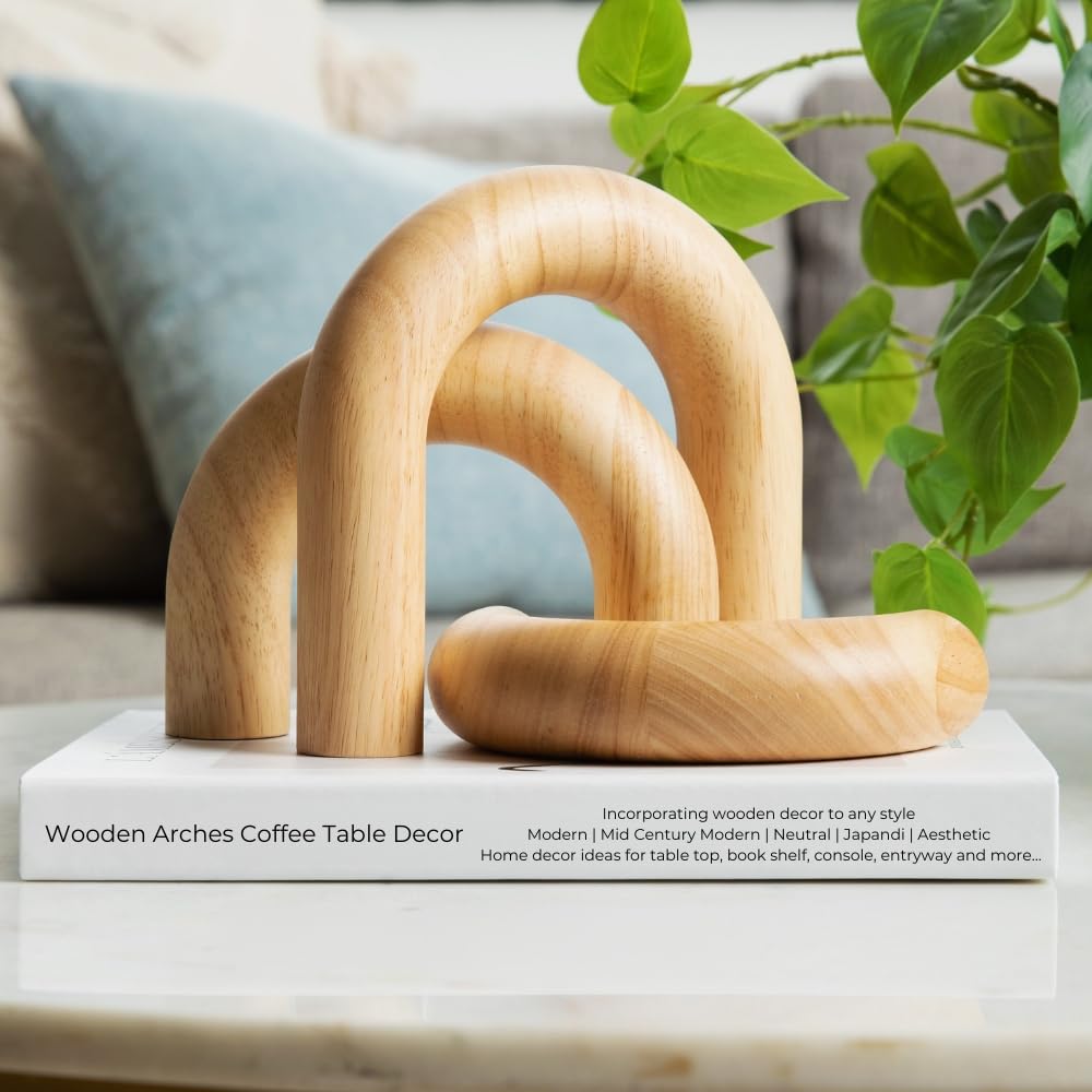 KeerShop 3-Piece Natural Arches Home Decor Set – Aesthetic Shelf Objects, Coffee Table, and Bookshelf Accent, Japandi Mo