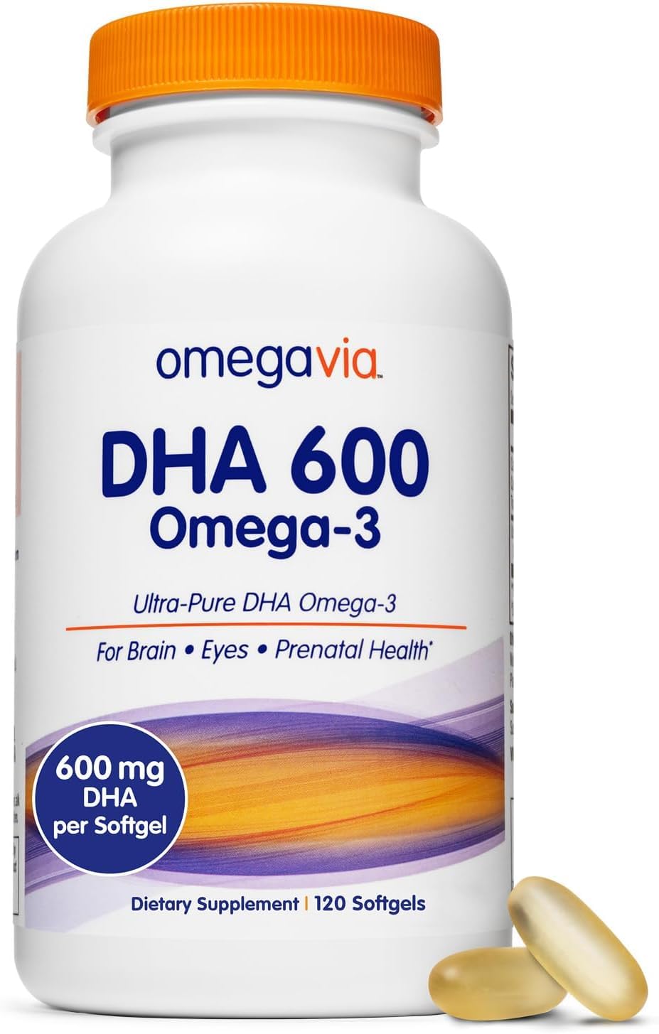 OmegaVia DHA 600 Ultra Pure Omega 3 Fish Oil Supplement (120 - Product Imagery