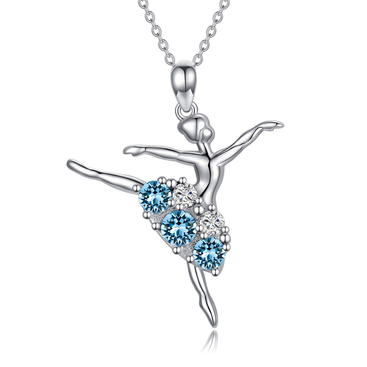 AOBOCO Ballerina Necklace 925 Sterling Silver Dancer Pendant Embellished with Birthstone Crystals from Austria, Christma