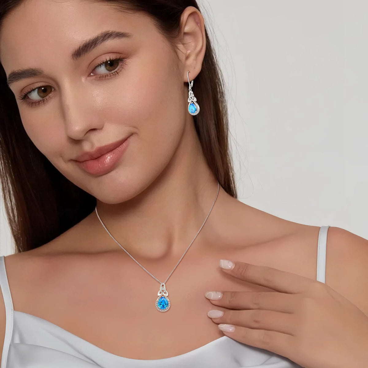 FJ Celtic Knot Pendant Necklace 925 Sterling Silver Birthstone Jewelry – close-up detail in 03‑Mar‑Aquamarine