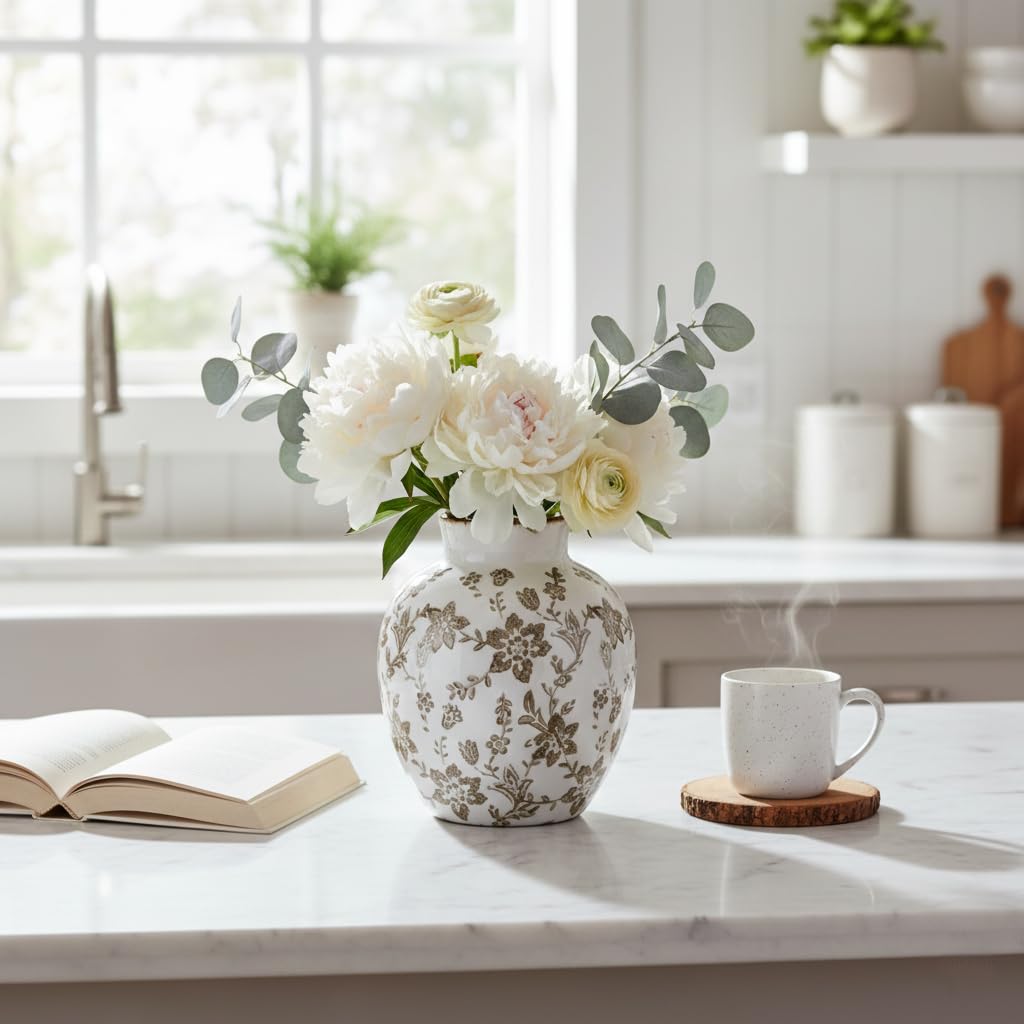 SIDUCAL Ceramic Vintage Vase, 5.83 Inch Retro Ice Cracked Chinoiserie Floral Vase, Rustic Farmhouse Vases for Home Decor