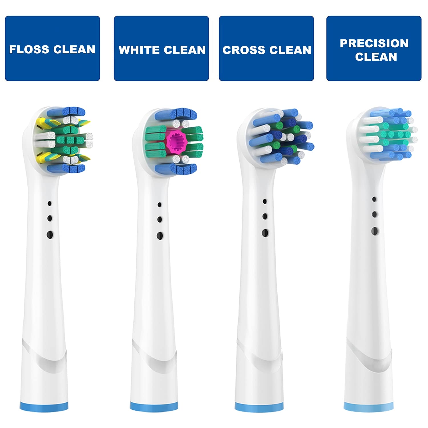 CHOKMAX 16-pack Oral-B compatible toothbrush heads, replacement brush heads for electric toothbrushes, white with blue accents