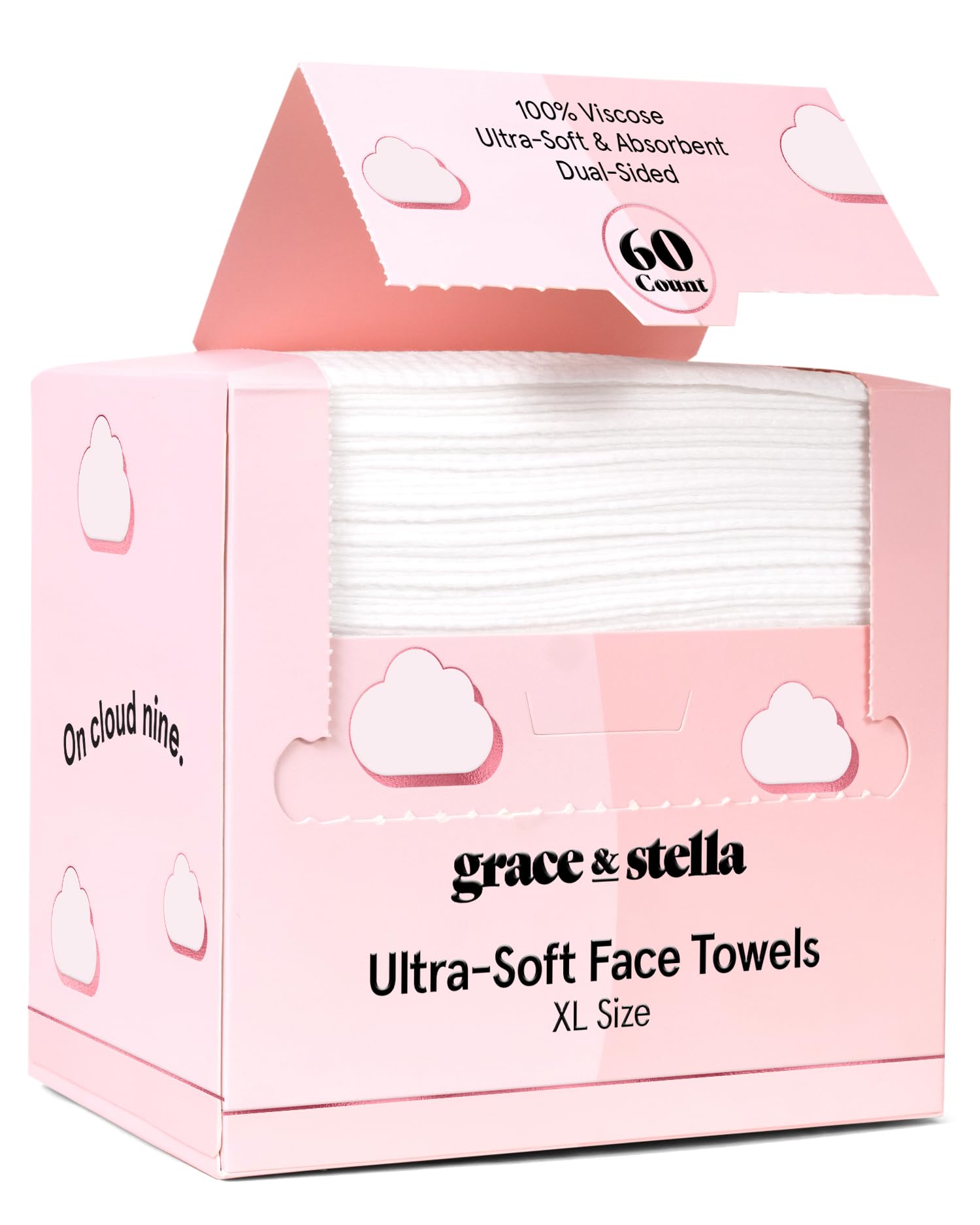 grace & stella Face Towels Disposable XL- Travel Essentials (60 - Product Imagery