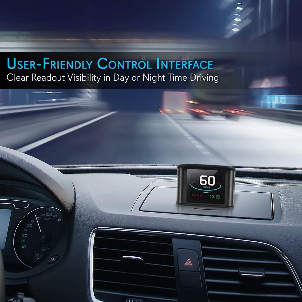 Pyle Universal Vehicle Smart HUD Display - 2.6" Digital Mini Car Dashboard Heads Up Windshield Speedometer Projector