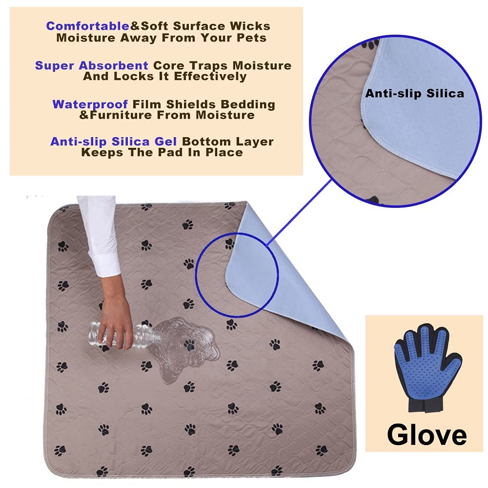 SincoPet Washable Dog Pee Pads with Puppy Grooming Gloves,Puppy Pads,Reusable Pet Training Pads,Large Dog Pee Pad,Waterp