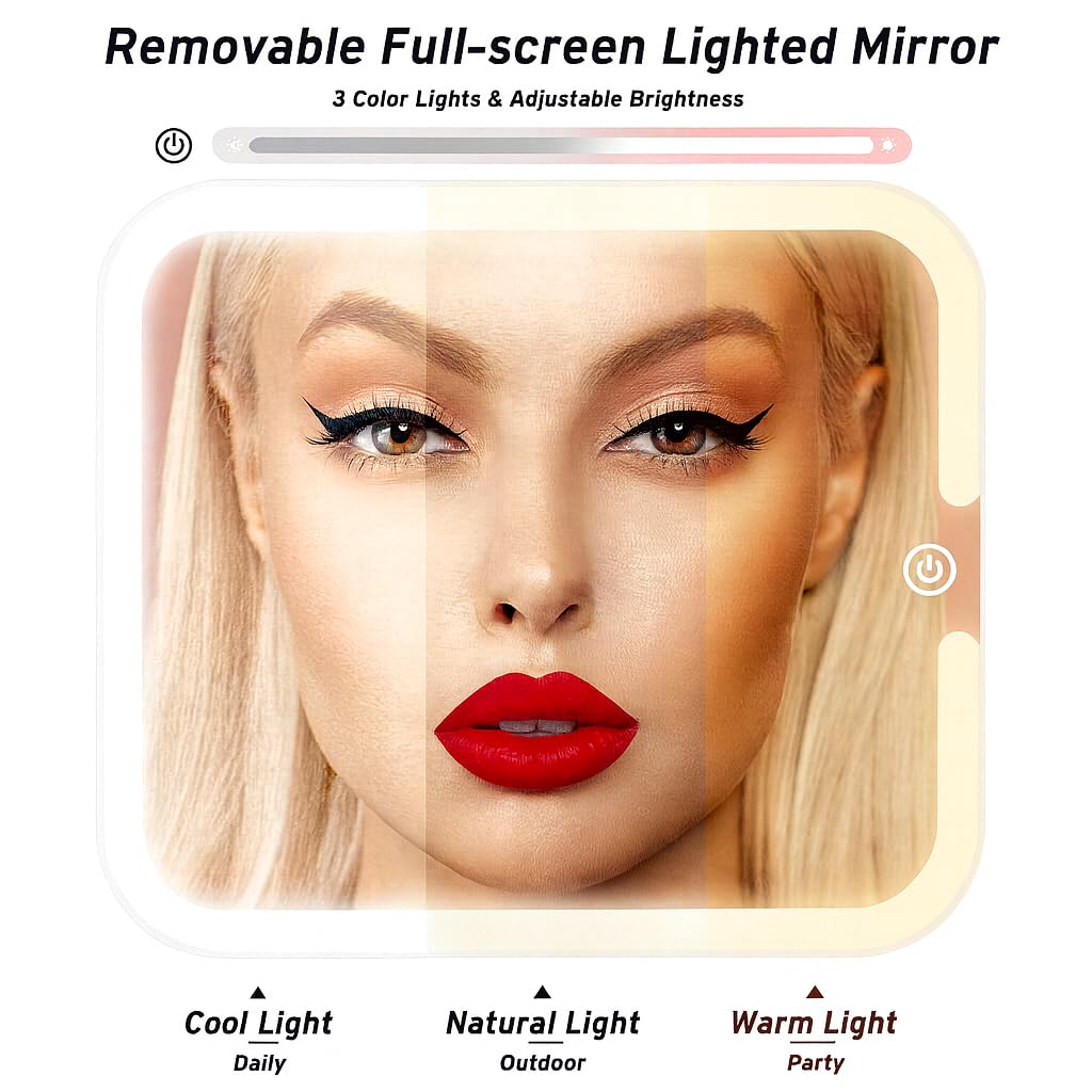 CIELINNE Travel Makeup Bag with LED Mirror, Portable Cosmetic Train Case, Adjustable Brightness in 3 colors Dividers & B