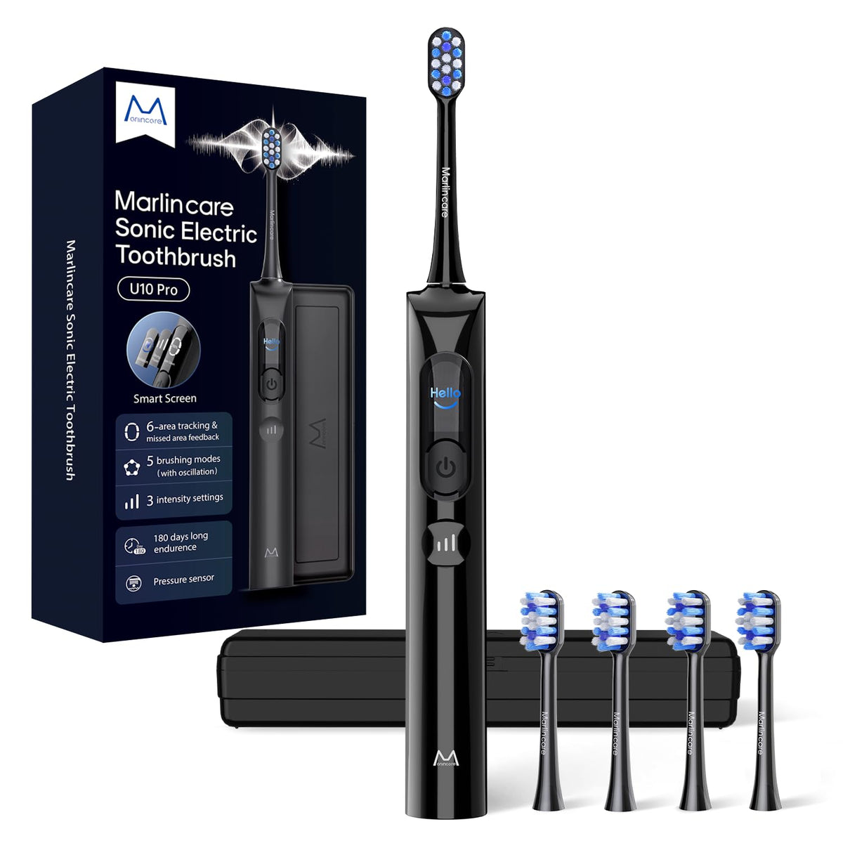 Electric Toothbrush with Pressure Sensor Black - Marlincare Official Imagery - 1