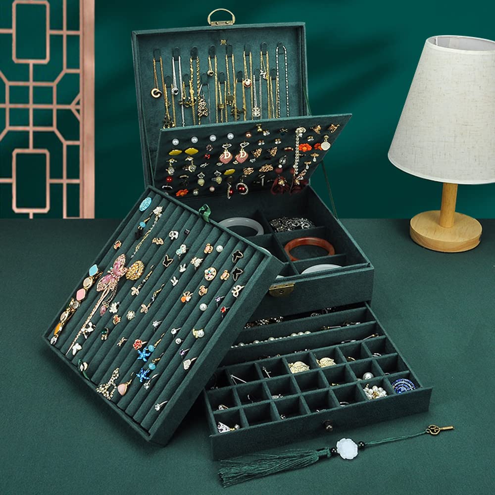 GYJOYERO Jewelry Organizer 5 Layers Velvet Square Jewelry Box Women Necklace Ear studs Display Bangles Large Jewelry Sto
