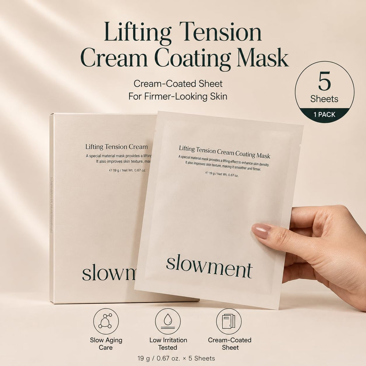 slowment Lifting Tension Cream Coating Mask Sheet Mask 5 Sheets | Firming & Hydrating Korean Face Mask | Cream-Coated El