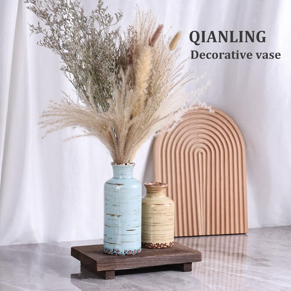 QIANLING Ceramic Vase Set - 3 Small Flower Vases Home Decor, Modern Rustic Farmhouse Pottery Vases for Centerpieces, Liv