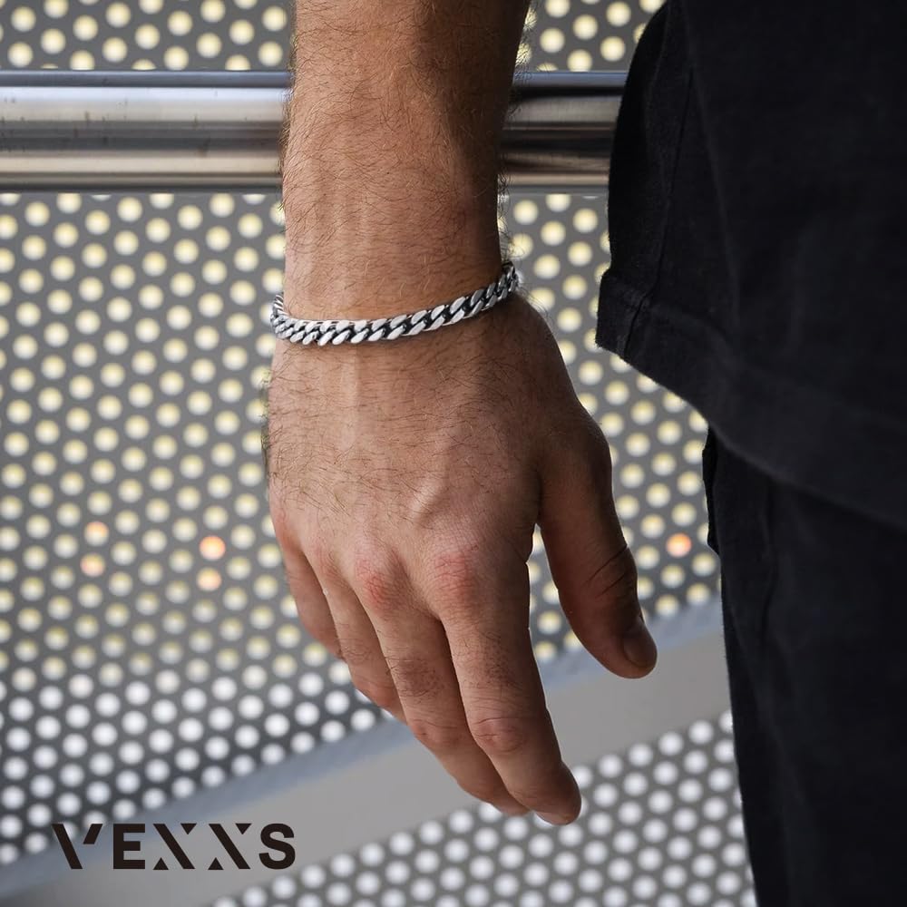 VEXXS Cuban Link Bracelet Flat Cut, 18K Real Gold Filled Stainless Steel Gold Bracelet, Durable No Color Fading 5mm 7mm 