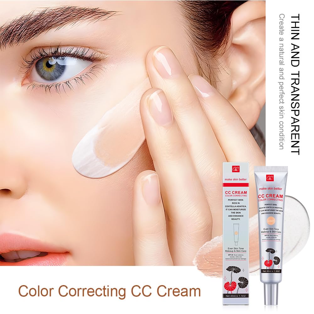 Fovcos Color Correcting CC Cream with SPF 25, Coverage Lightweight Foundation, Hydrating Serum, Even Skin Tone Makeup an