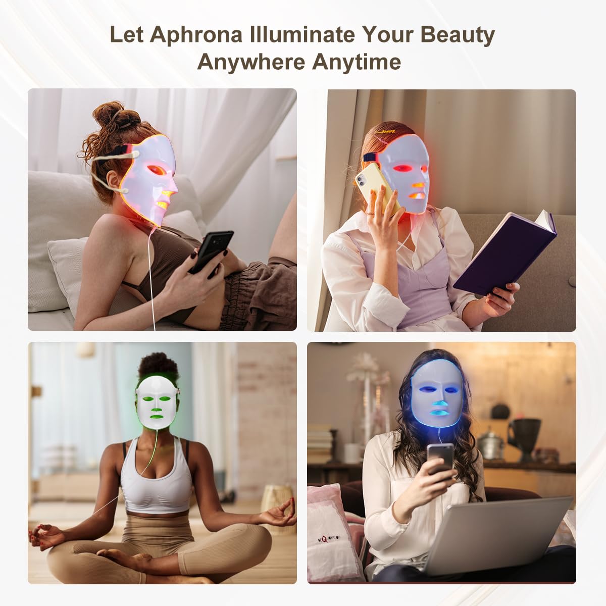 Aphrona FDA cleared LED Facial Mask MOONLIGHT PRO 7 Color Treatment Photon Mask, Red light Blue light for Acne Removal W