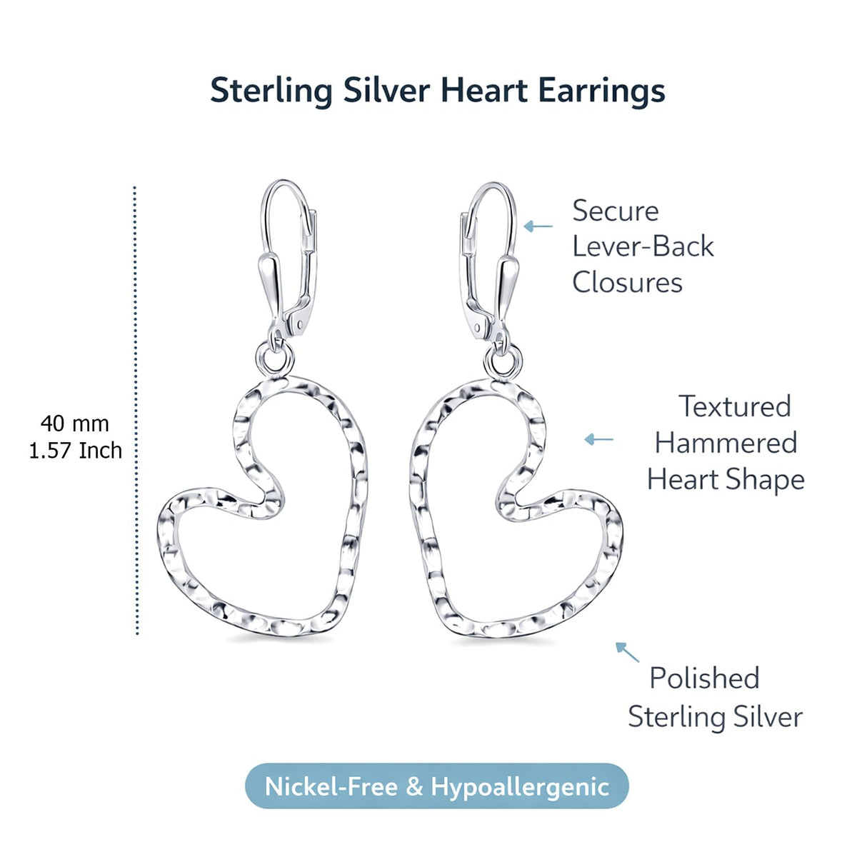 LeCalla 925 Sterling Silver Hammered Earrings for Women | Handmade Hammered Drop & Dangle Earrings Jewelry | Women's Sil