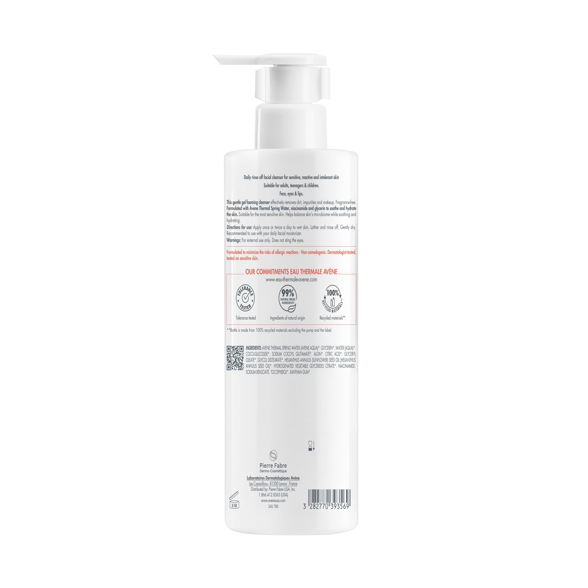 Avène Tolérance Gentle Foaming Facial Cleanser for sensitive skin in a 5 oz bottle, designed for gentle cleansing.