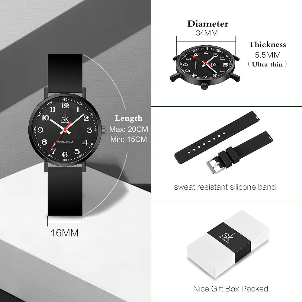 SHENGKE SK Ultra Thin Fashion Sport Sweatproof Women Watch Ladies Watch with Easy Read Dial and Colorful Silicone Band –