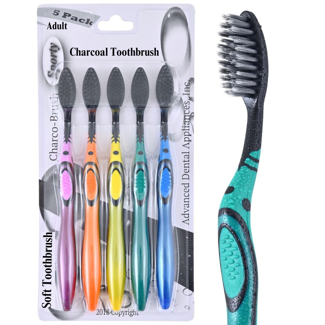 ADA Cavity Defense Activated Charcoal Toothbrush 5 Pack - Product Imagery