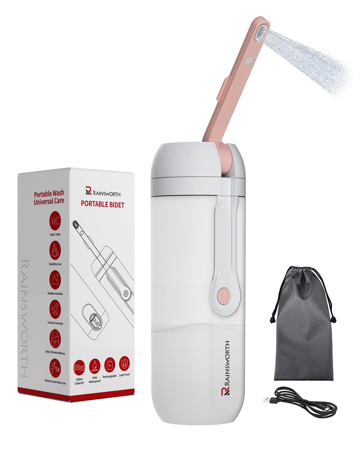 Rainsworth Portable Electric Bidet, 350ml, Travel & Personal Care, Pink – Pink