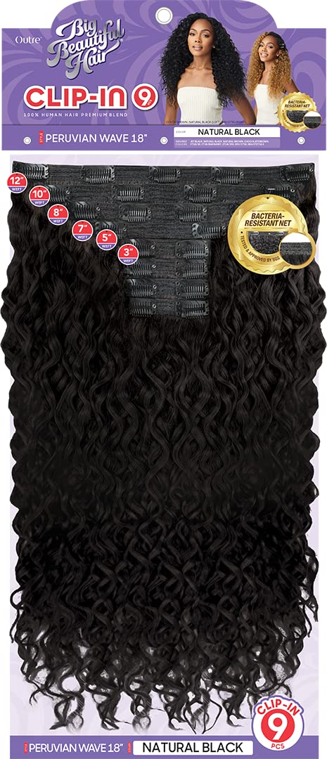 Outre Big Beautiful Hair Clip-In- 9PCS - Peruvian Wave 18" (NATURAL BROWN) – close-up detail in NBRN