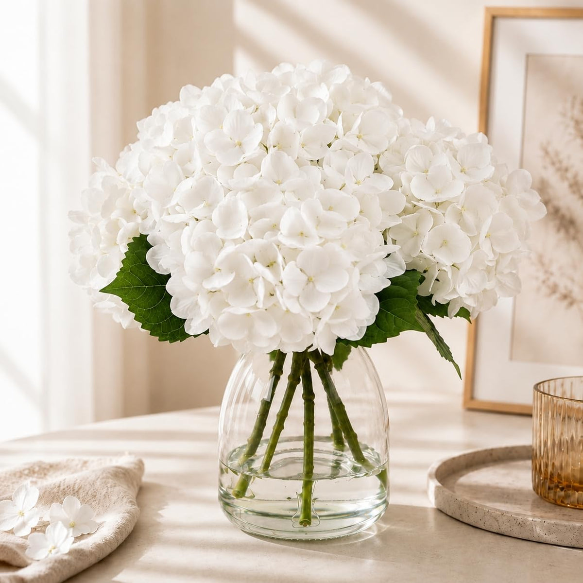 FLEURIFI Hydrangea Artificial Flowers in Vase Fake Flowers for Home Decor – product photo (Artificial Flowers)
