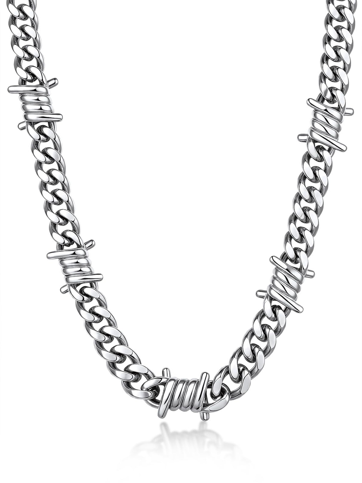 Bandmax Stainless Steel Barbed Wire Cuban Chain Necklace for Men & Women – A1 9MM-Silver, 16 Inch (40cm, Hottest Choker 
