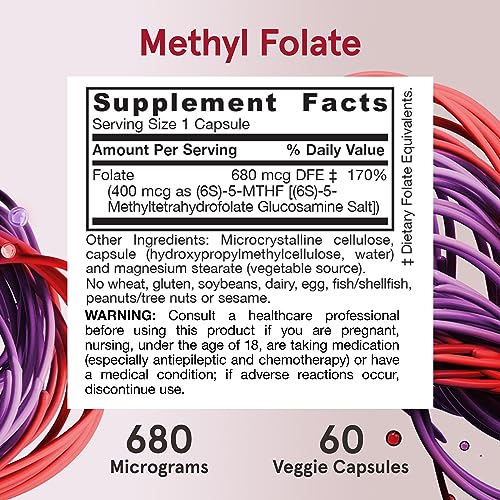 Jarrow Extra Strength Methyl Folate, Folate 400 mcg, 60 Capsules - Product Imagery