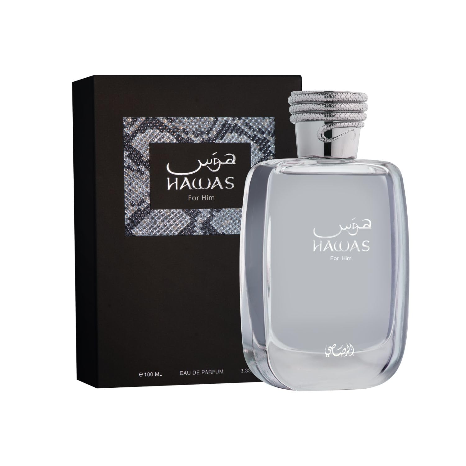 Rasasi Hawas for Men EDP spray 100ml, bold Arabian fragrance with a sleek bottle, designed for a sophisticated personal scent.