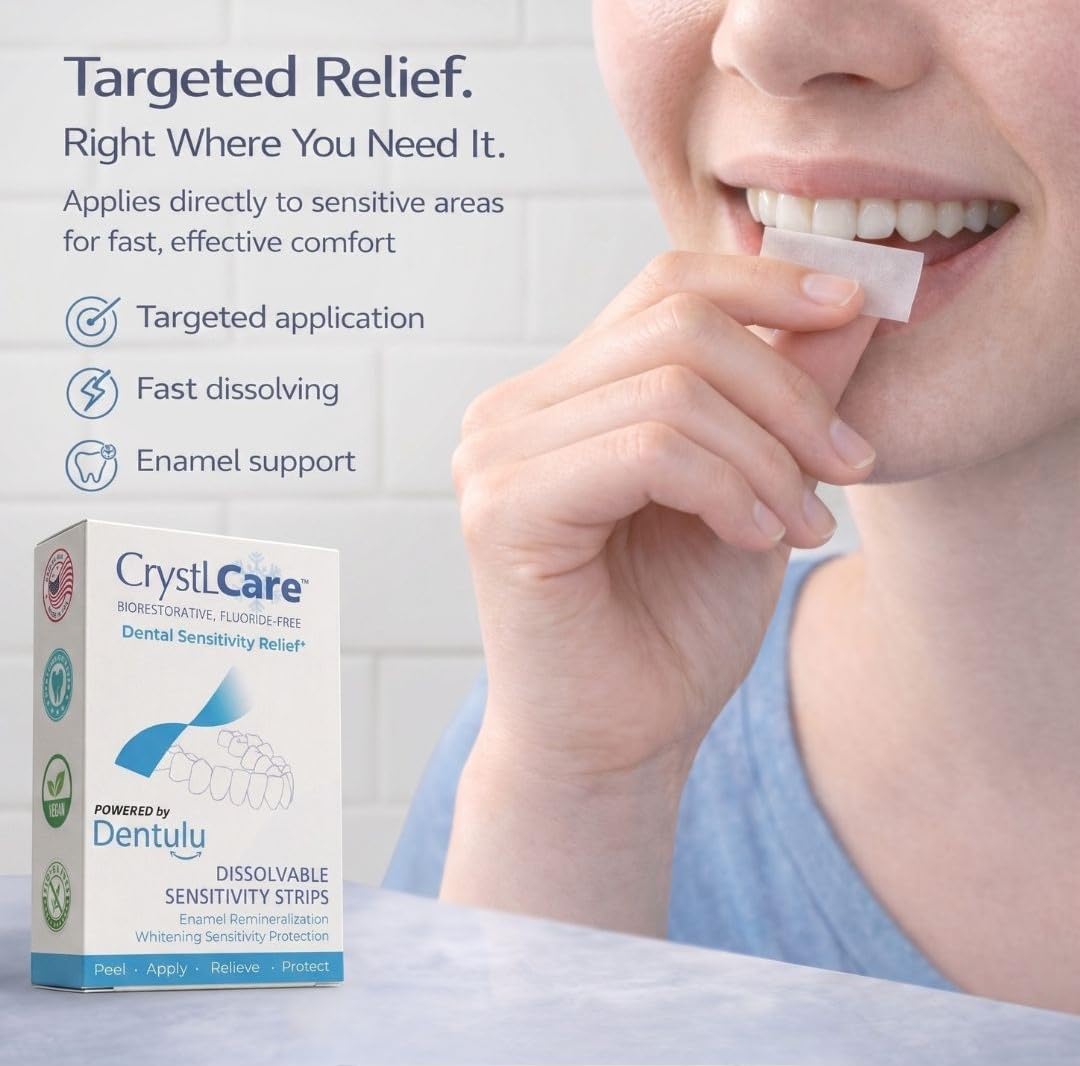 Dentulu CrystLCare Biorestorative Fluoride-Free Dental Strips for Sensitive Teeth, Enamel Support, Remineralization Care