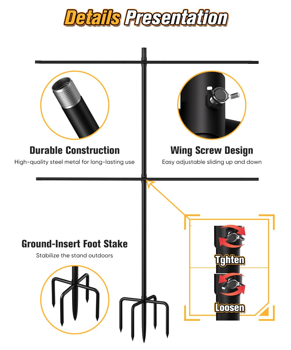 Ardier Adjustable Shooting Target Stand with 5-Prong Base, Portable Steel Target Holder with 9 Clips and 15 pcs Paper, I