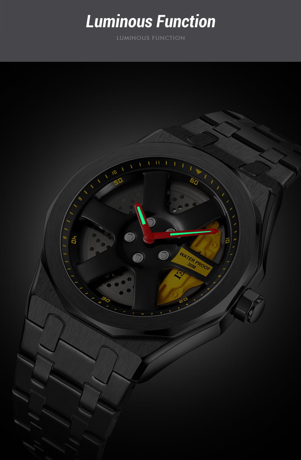 FANMIS Men Unique Car Wheel Watches Creative Waterproof Stainless Steel Sports Quartz Wrist Watch with Car Rim Hub Desig