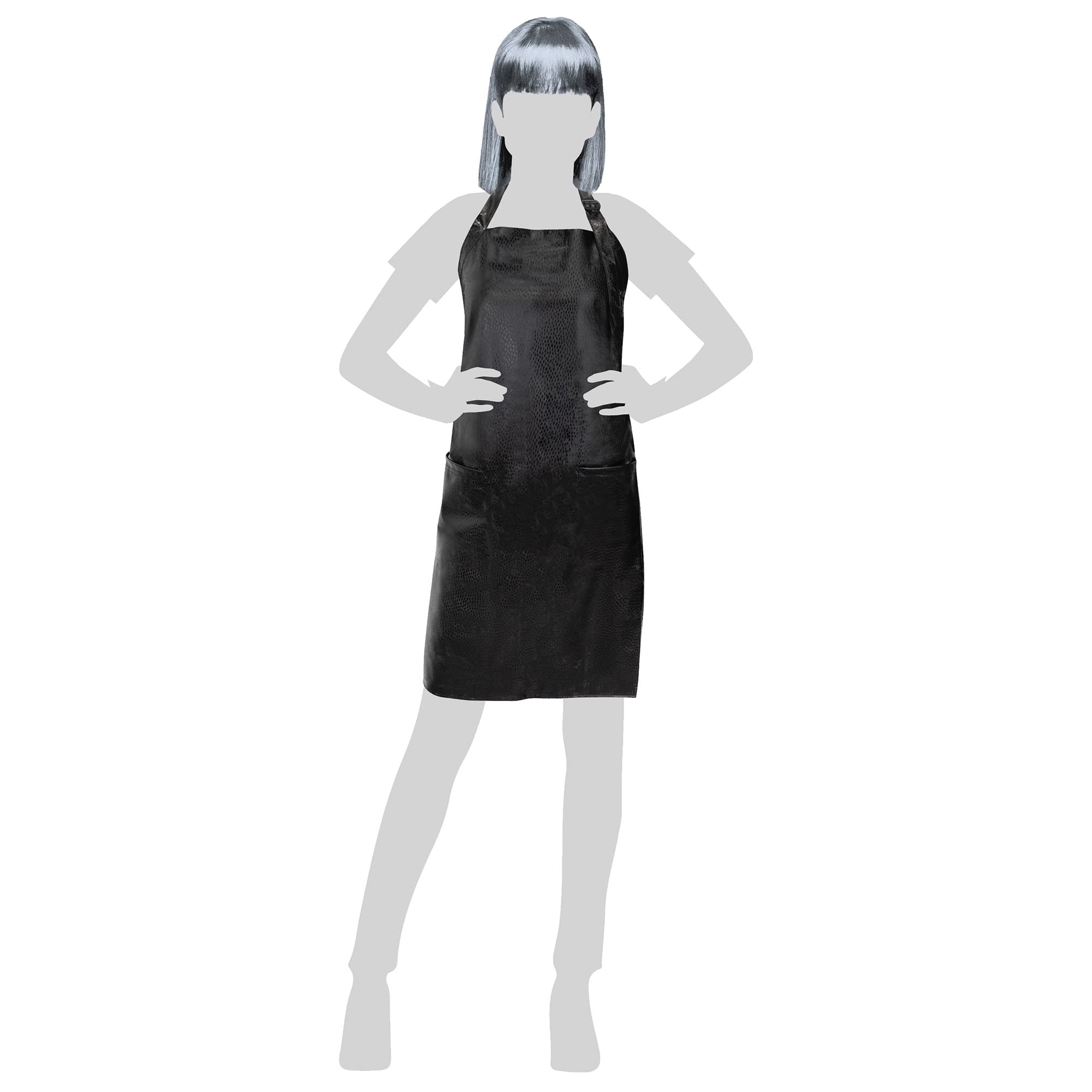 Fromm Apparel Studio black embossed pattern hair stylist apron, waterproof, chemical proof, adjustable, knee-length salon apron.
