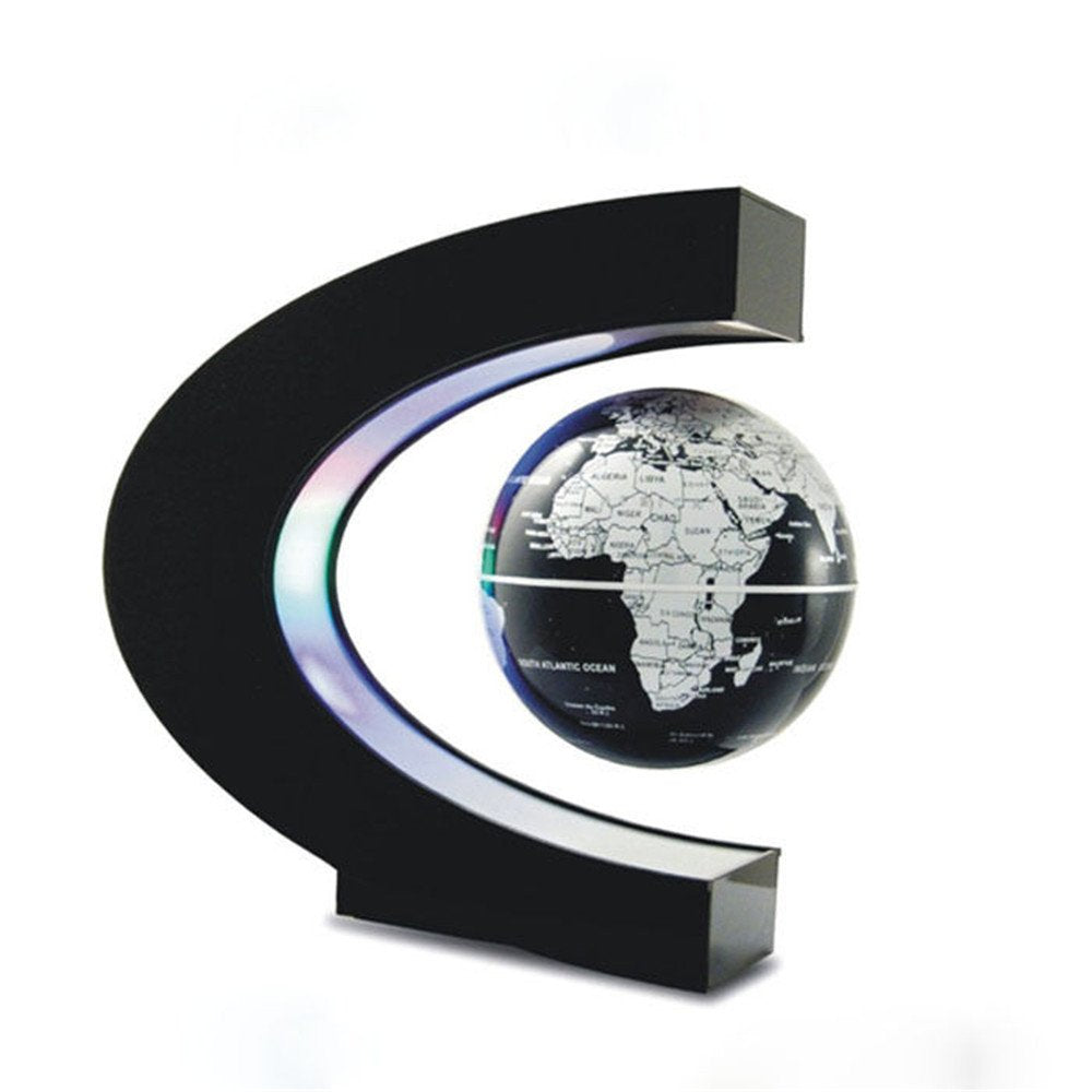 Senders Floating Globe with LED Lights C Shape Magnetic Levitation Floating Globe World Map for Desk Decoration (Black-S
