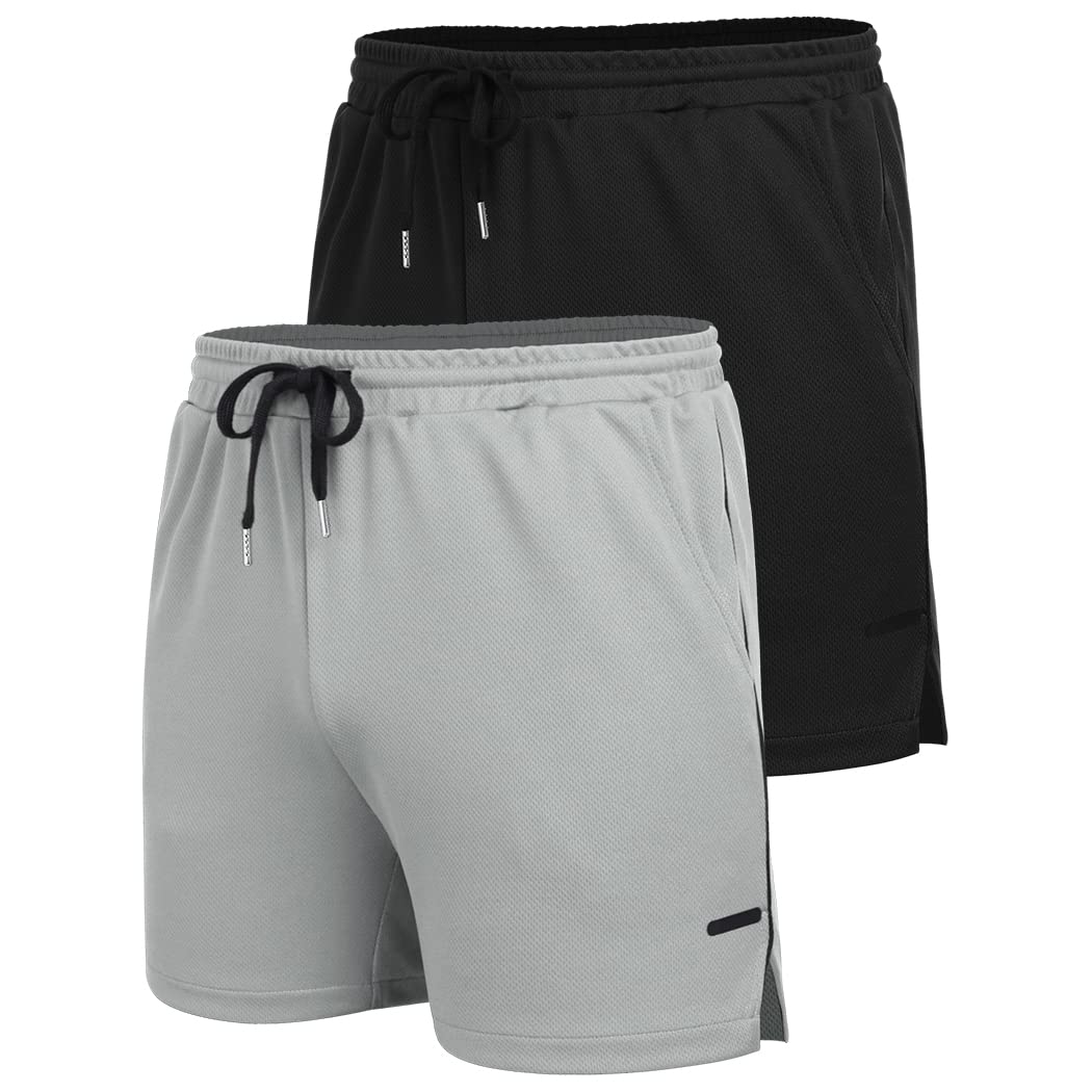 COOFANDY Men's 2 Pack Gym Workout Shorts Athletic 5 Inch Running Shorts – full view, size Waist (in) Hip (in) Inseam (in