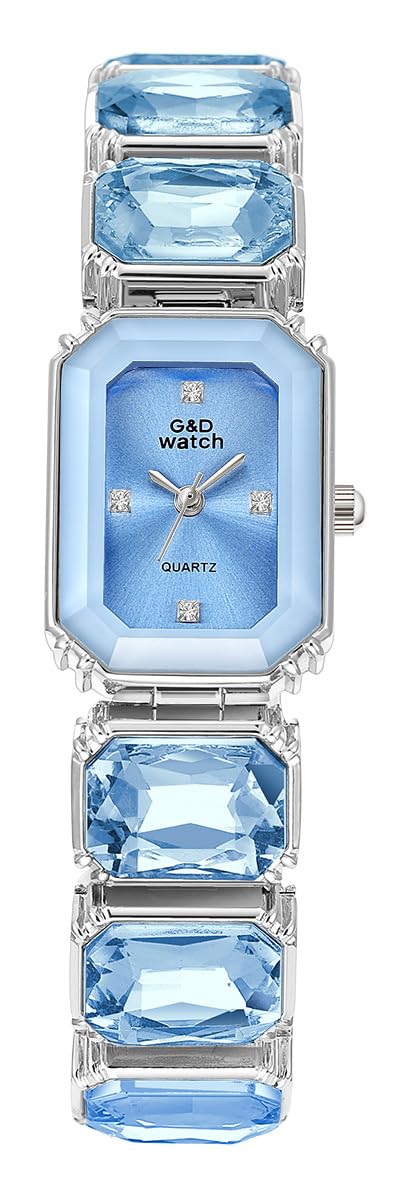 FANMIS Women’s Luxury Crystal Bangle Watch-Gemstone Bracelet Design Wristwatch Diamond Gold Plated Rectangle Watches,Fas