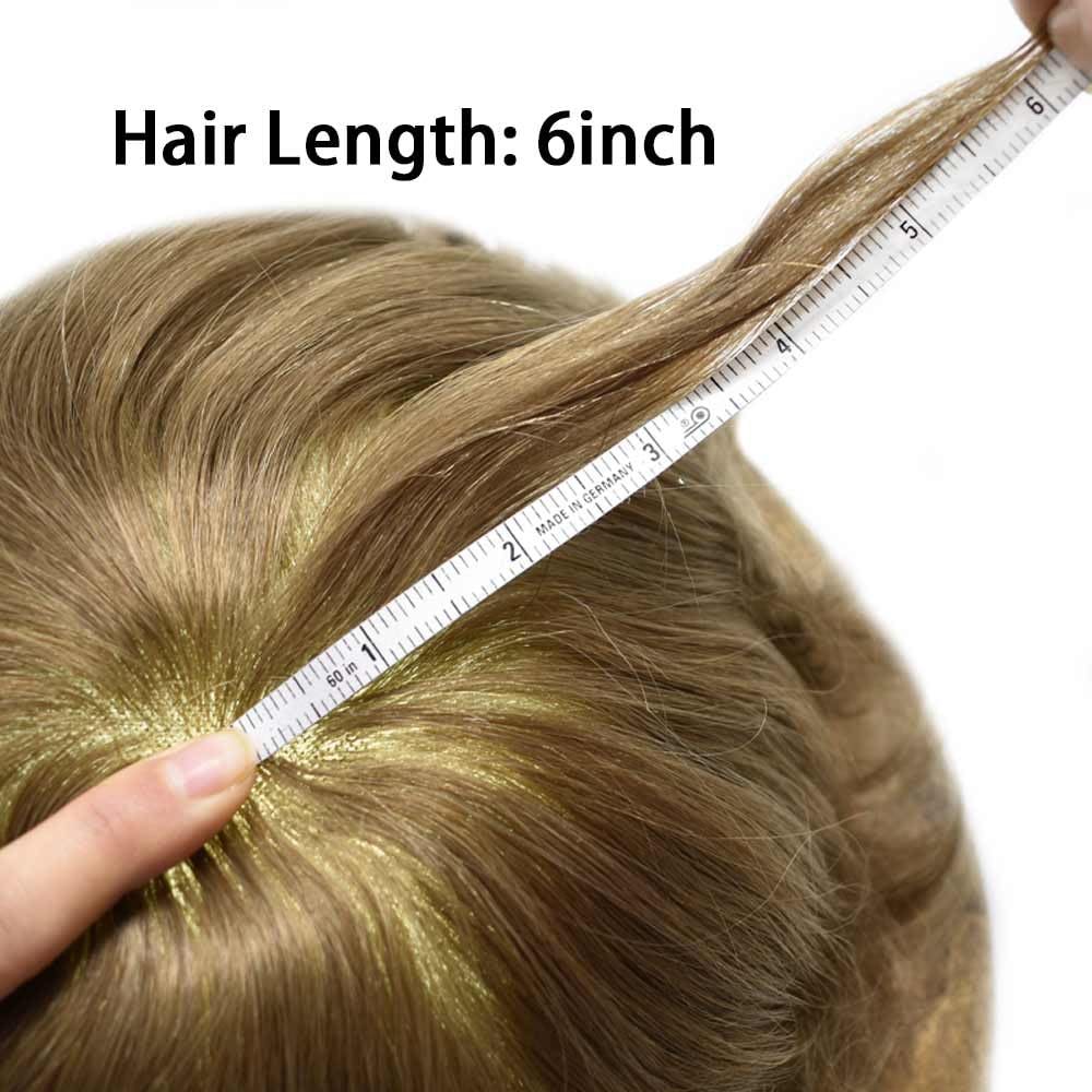 Curve Hair Mens Toupee Human Hair Piece Replacement System Monofilament Wig Hair Unit for Men Durable Poly Coated Mens Hairpiece (#18 Medium Blonde, 6"X9")