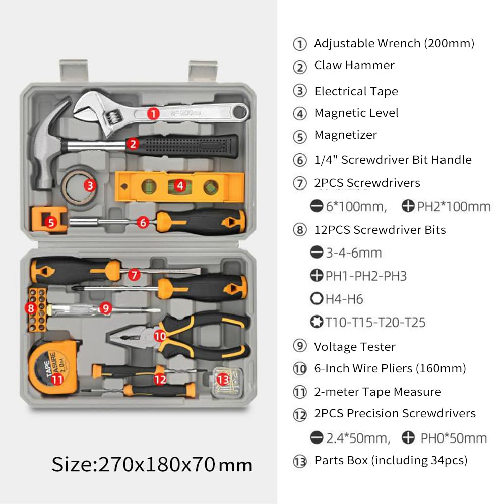 Psytfei 59 PCS DIY Household Tool Kit Portable Magnetic Hand Tool Set for Home Garage Office Repairs Maintenance Tools w