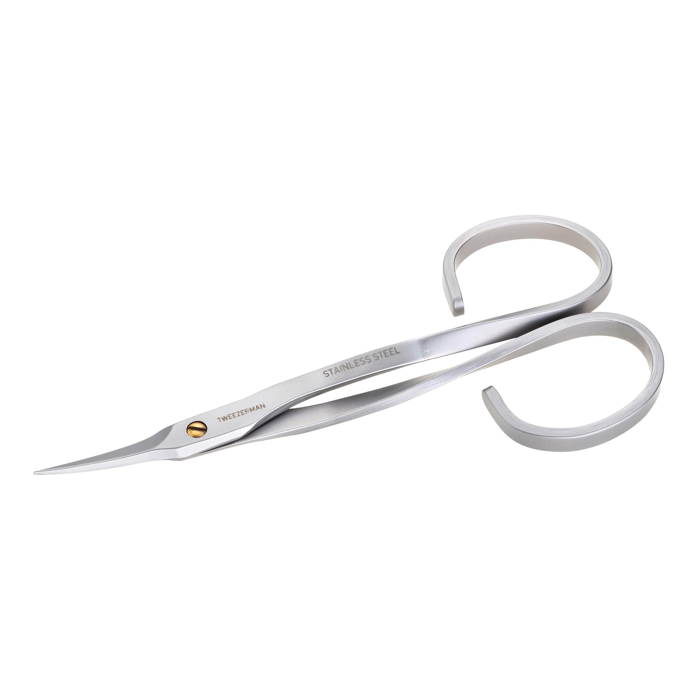 Tweezerman stainless steel cuticle scissors with sharp, precise blades for grooming cuticles and hangnails.