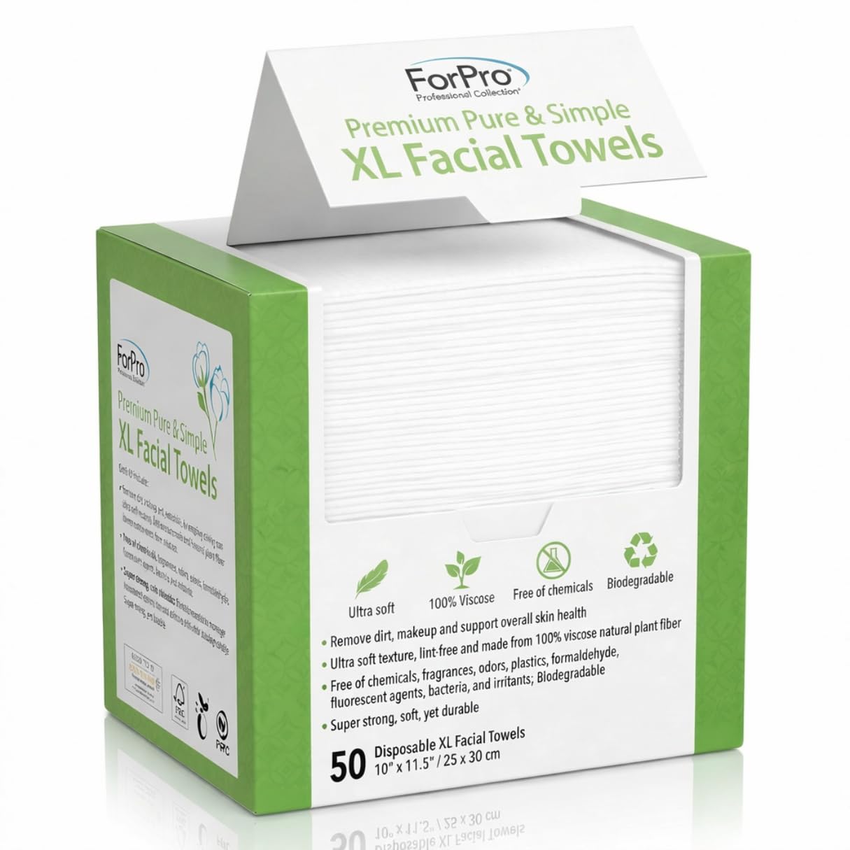ForPro Pure & Simple XL Facial Towels, 50ct, 10"x11.5", Vegan, - Product Imagery