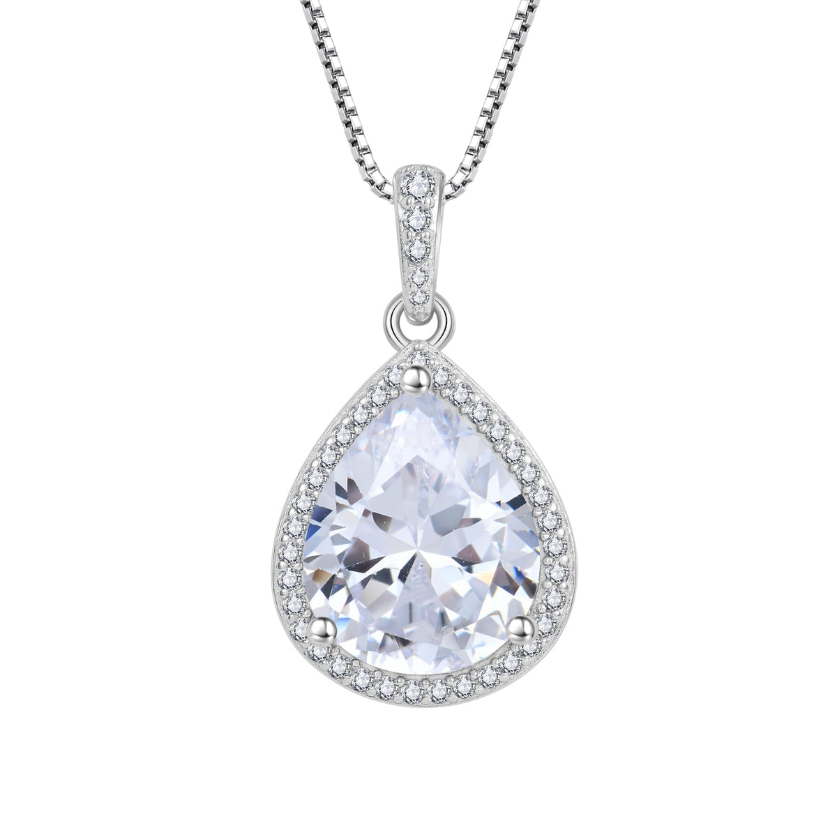 FJ Teardrop Pendant Necklace 925 Sterling Silver Birthstone Jewelry – 04‑Apr‑Simulated Diamond, 22.8 * 13 mm (Pendant), 
