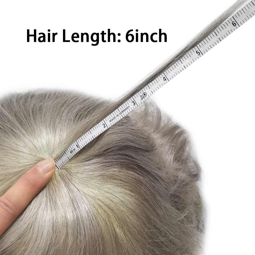 Curve Hair Mens Toupee Human Hair Piece Replacement System Monofilament Wig Hair Unit for Men Durable Poly Coated Mens Hairpiece (#365 Dark Brown+65% Gray, 8"X10")