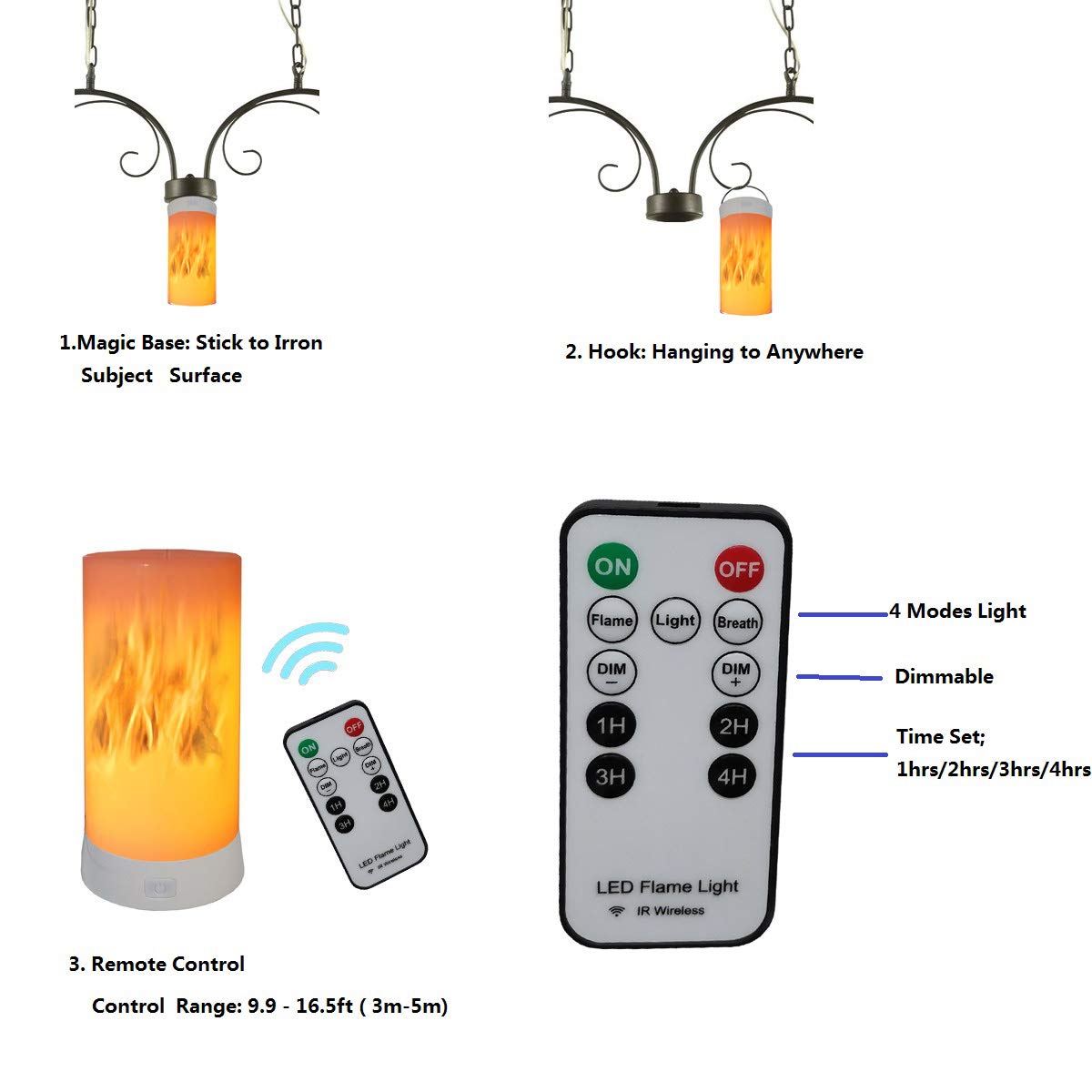 QLEE 2 Pack Led Flame Effect Lantern Light Usb Rechargeable Flameless Candle 4 Modes Remoted Flickering Flame Effect Moo