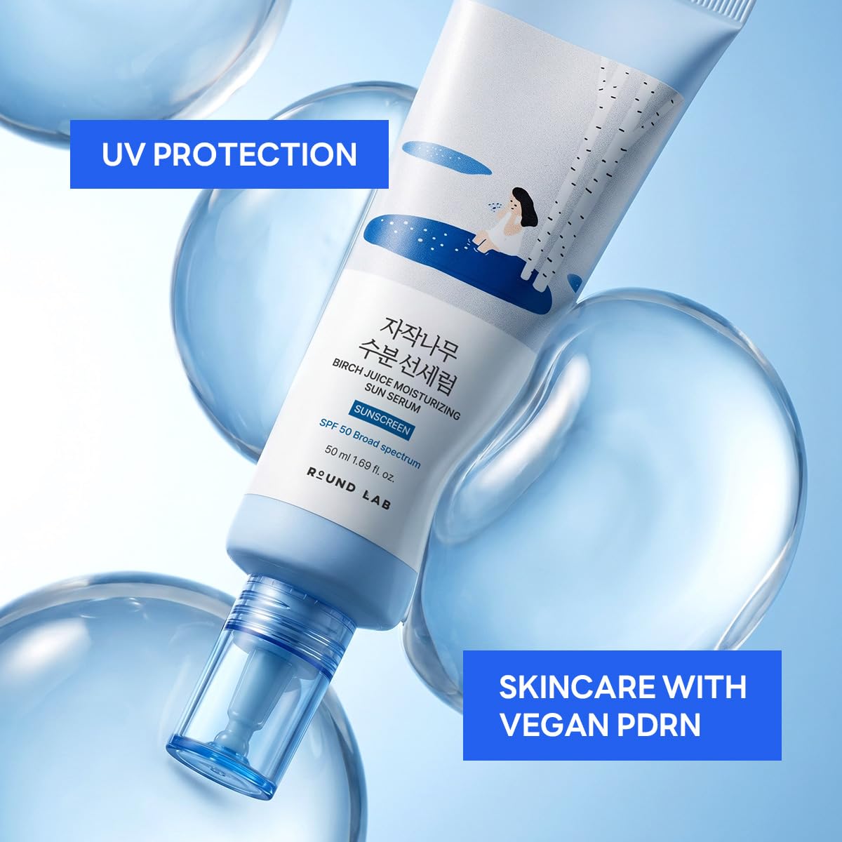 ROUND LAB Birch Juice Moisturizing Sun Serum SPF 50, 1.69 Fl Oz – full view
