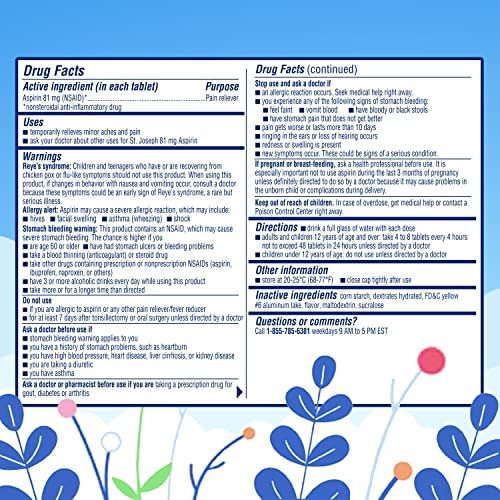 St. Joseph Aspirin Pain Reliever (NSAID) 81mg, Enteric Safety - Product Imagery