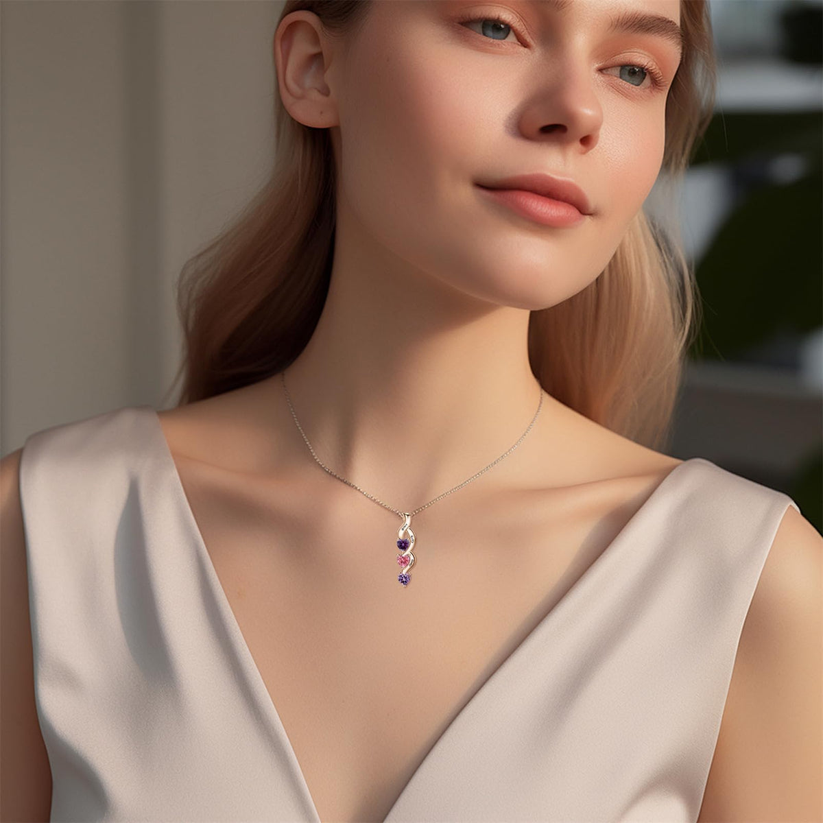 ORFAN Personalized S925 Mothers Name Necklace with 1-6 Simulated Birthstones – back view and specifications