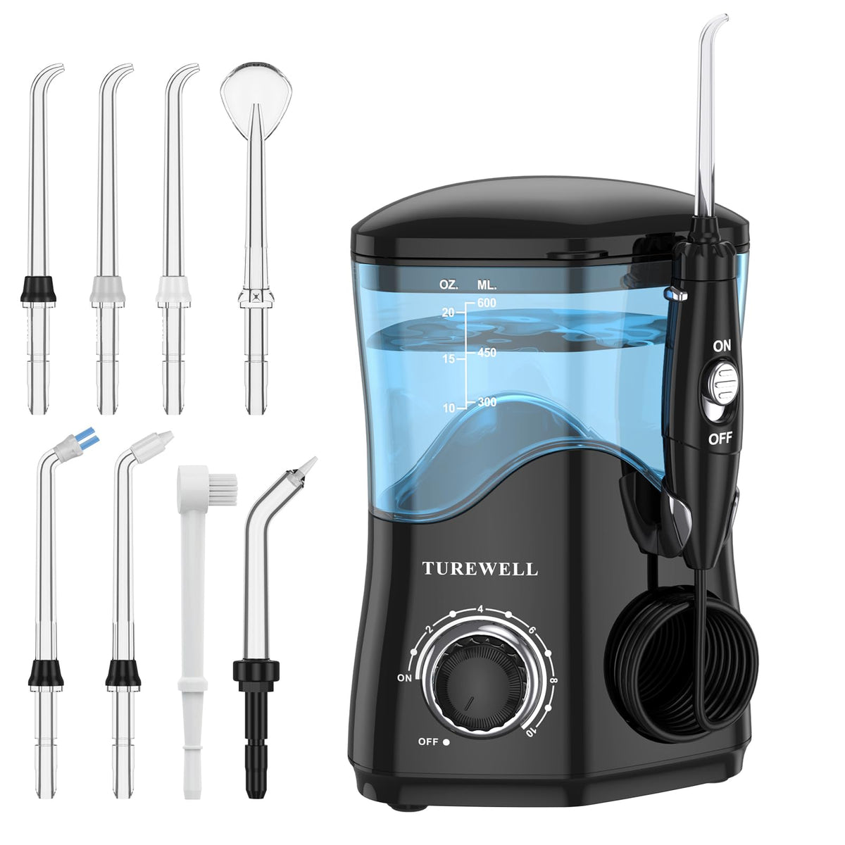 TUREWELL Water Dental Flosser for Teeth/Braces, Water Teeth Cleaner – Black, rubber