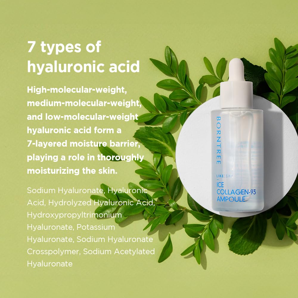 BORNTREE Like Sky Ice Marine Collagen 93 Ampoule 1.69 fl oz with 7 Types of Hyaluronic Acid, Absorption Rate of More tha