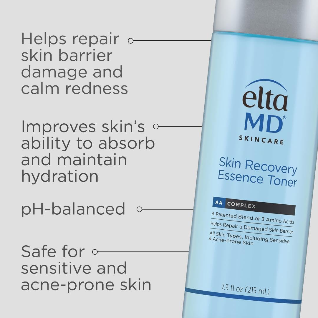 EltaMD Skin Recovery Essence hydrating facial toner in a 7.3 oz bottle, alcohol-free and suitable for sensitive skin.
