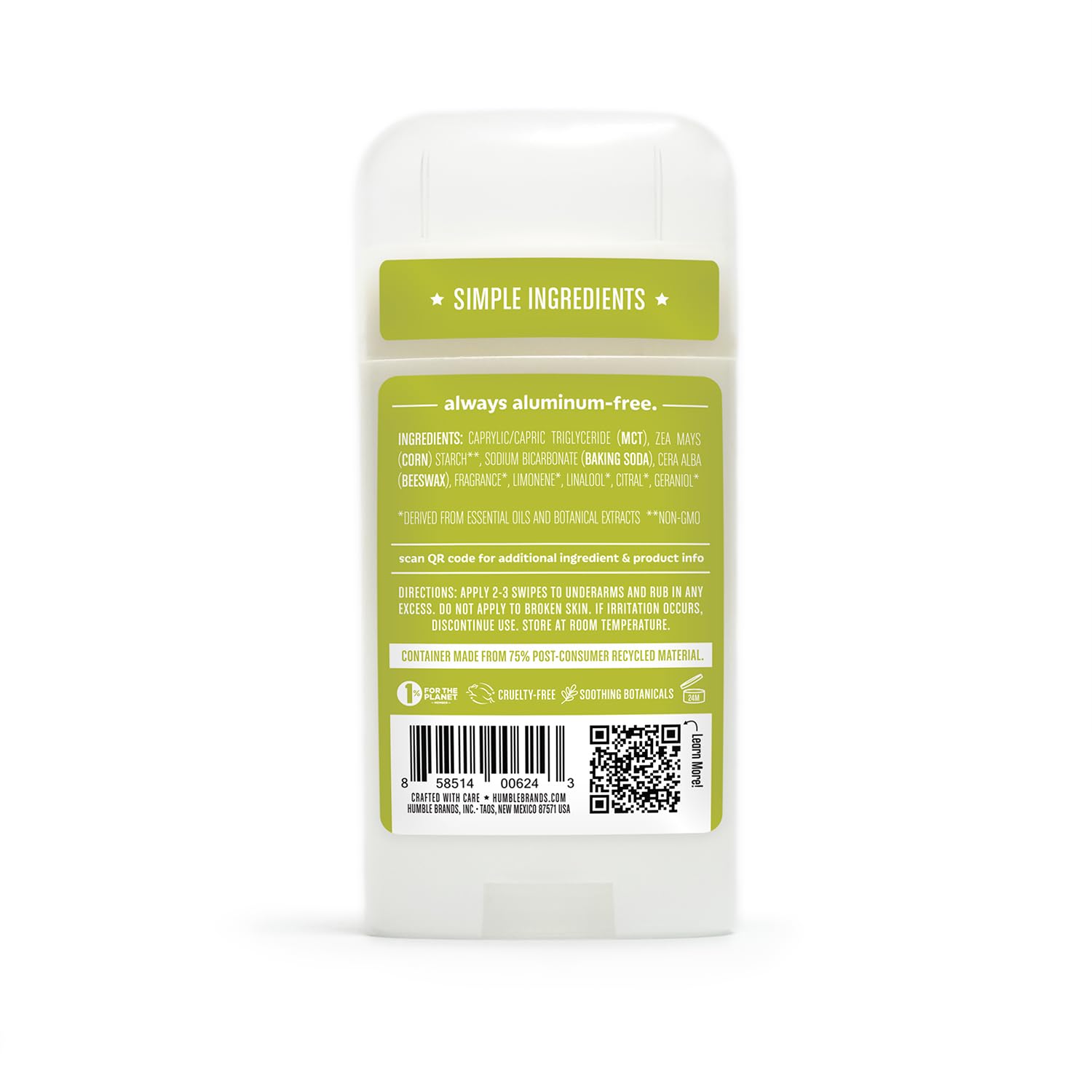 Humble aluminum-free deodorant variety pack with three natural body deodorants from HUMBLE SIMPLE AND TRUE, showing different scents.