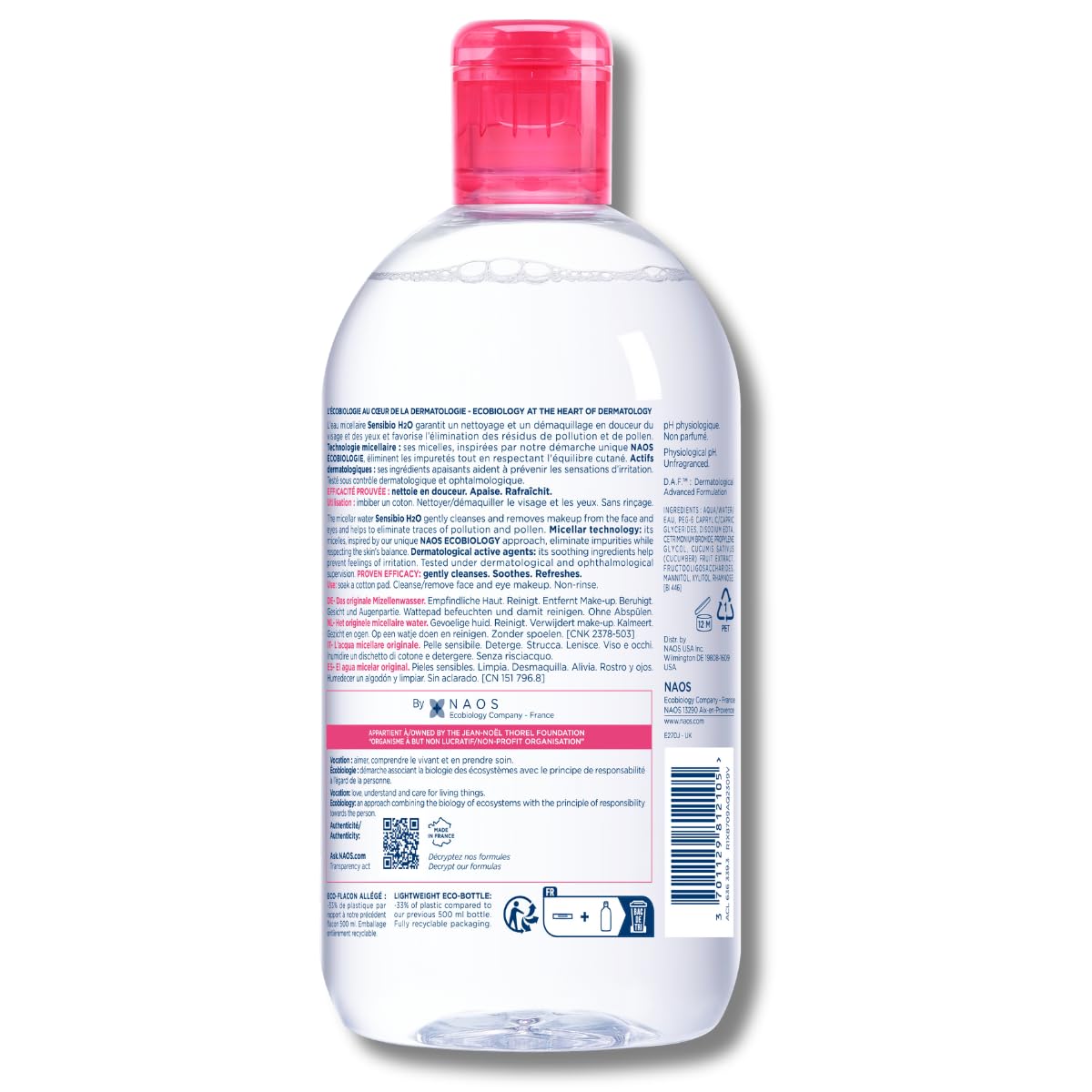 Bioderma Sensibio H2O Micellar Water makeup remover and cleanser for sensitive skin, with clear liquid and gentle formula.