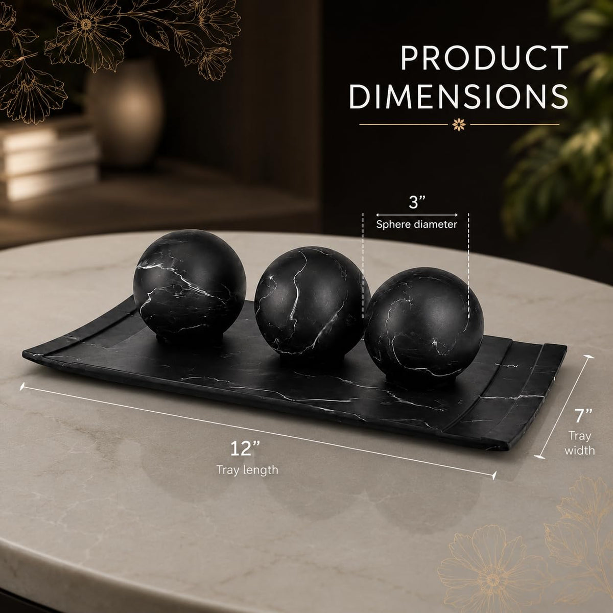 Creative Scents Black Marble Look Home Decor Bowl and Orb Set - Coffee Table Decor for Living Room - Centerpiece Table D